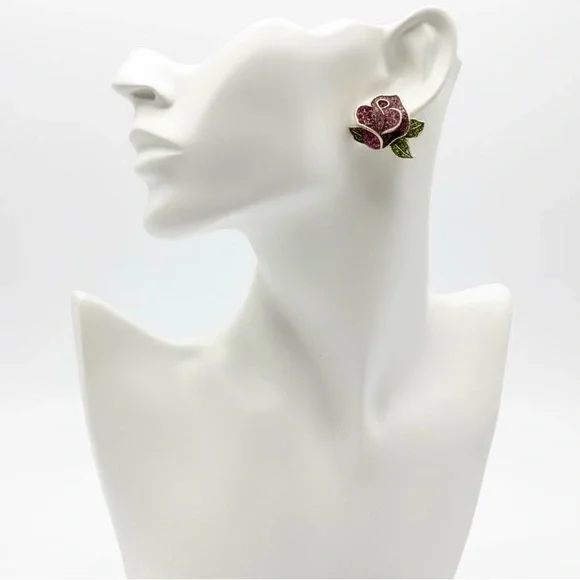 ✨2 for $30✨ Fairycore Rose Pavé Earrings (Gold Tone) - Picture 3 of 7